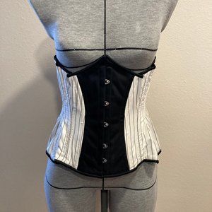 White & Black Pinstripe Romantic Curve Standard Underbust Corset CS-411 Size 24